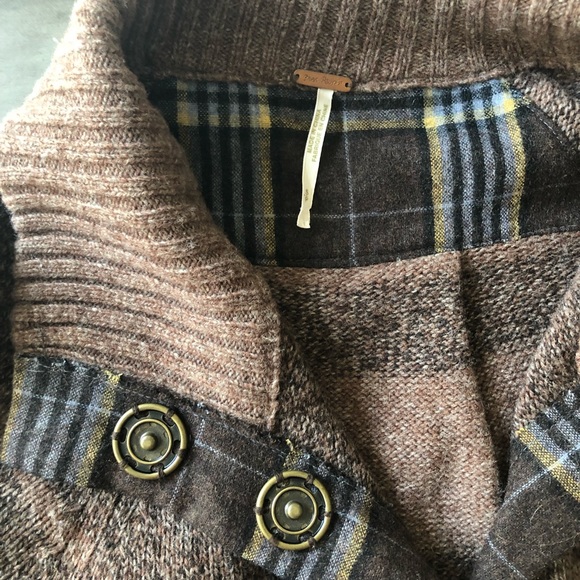 FREE PEOPLE Sweater Jacket with Plaid Trim - Picture 5 of 8